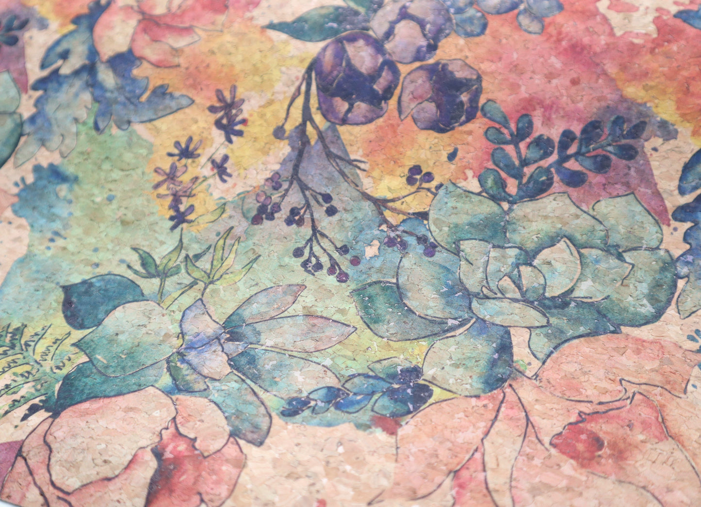 Cork Fabric Sheet - Floral Watercolor