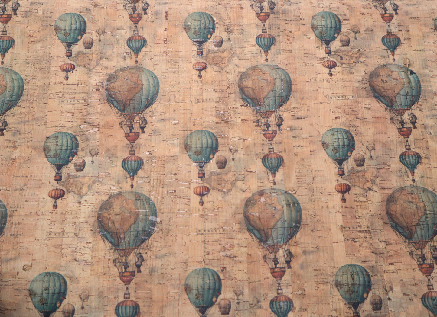 REMNANT/OFFCUT - Cork Fabric 18" x 22" - Vintage Balloons