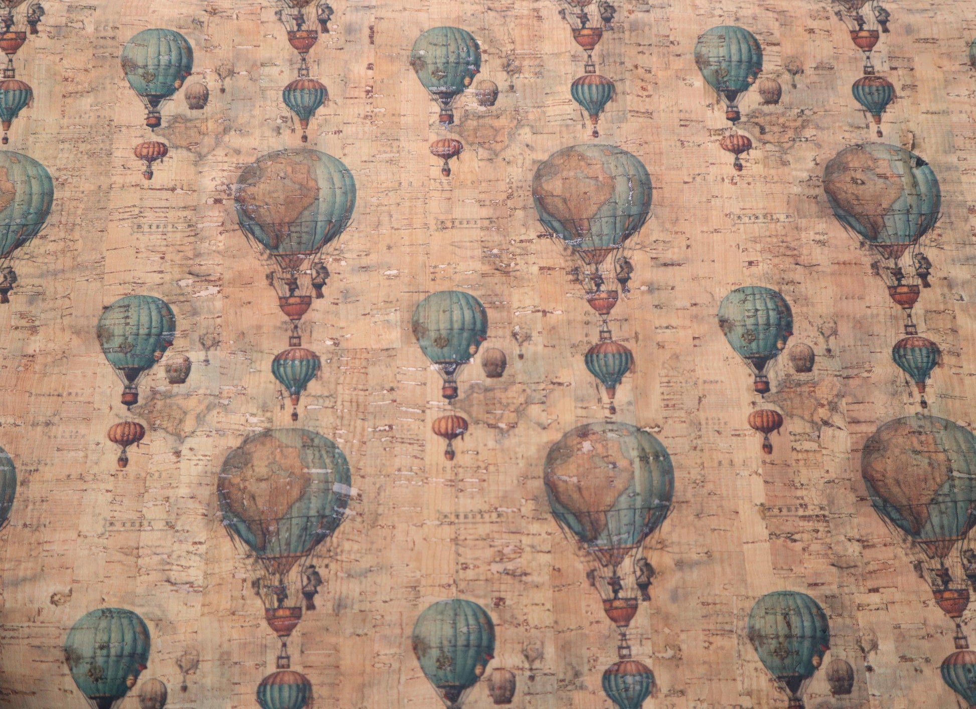 REMNANT/OFFCUT - Cork Fabric 18" x 22" - Vintage Balloons