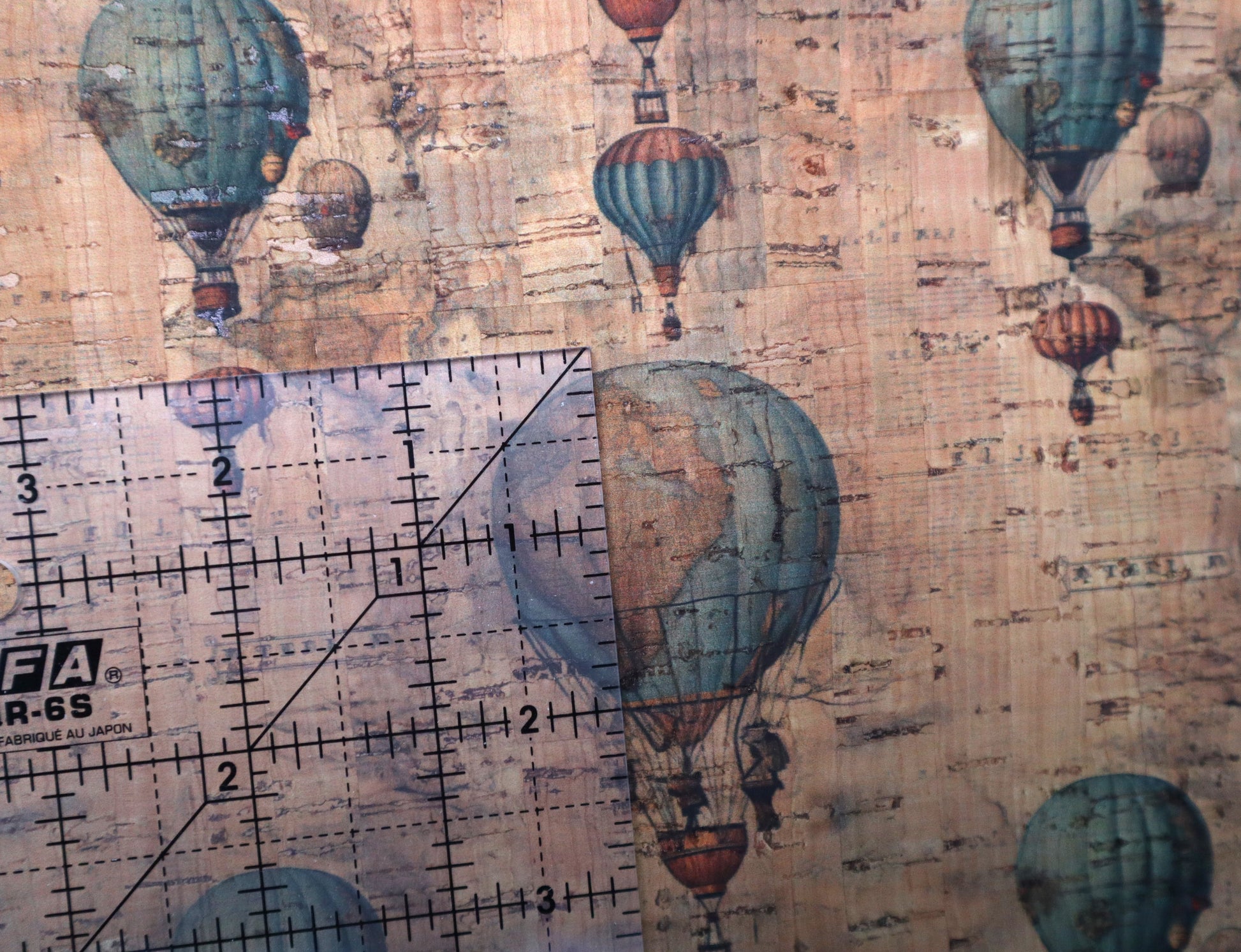 REMNANT/OFFCUT - Cork Fabric 18" x 22" - Vintage Balloons