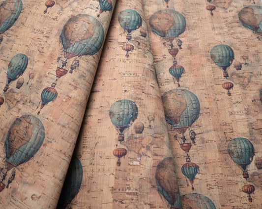 REMNANT/OFFCUT - Cork Fabric 9.75" x 18" - Vintage Balloons