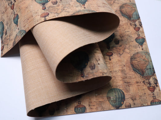 REMNANT/OFFCUT - Cork Fabric 9.75" x 18" - Vintage Balloons