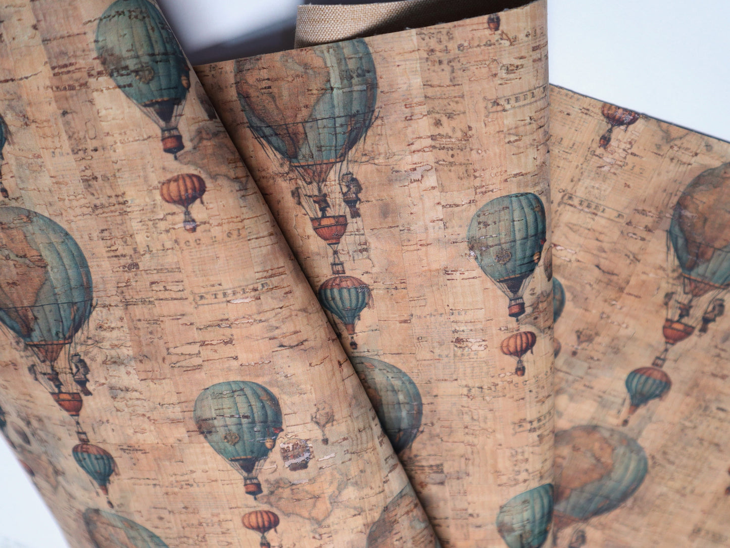 REMNANT/OFFCUT - Cork Fabric 18" x 22" - Vintage Balloons