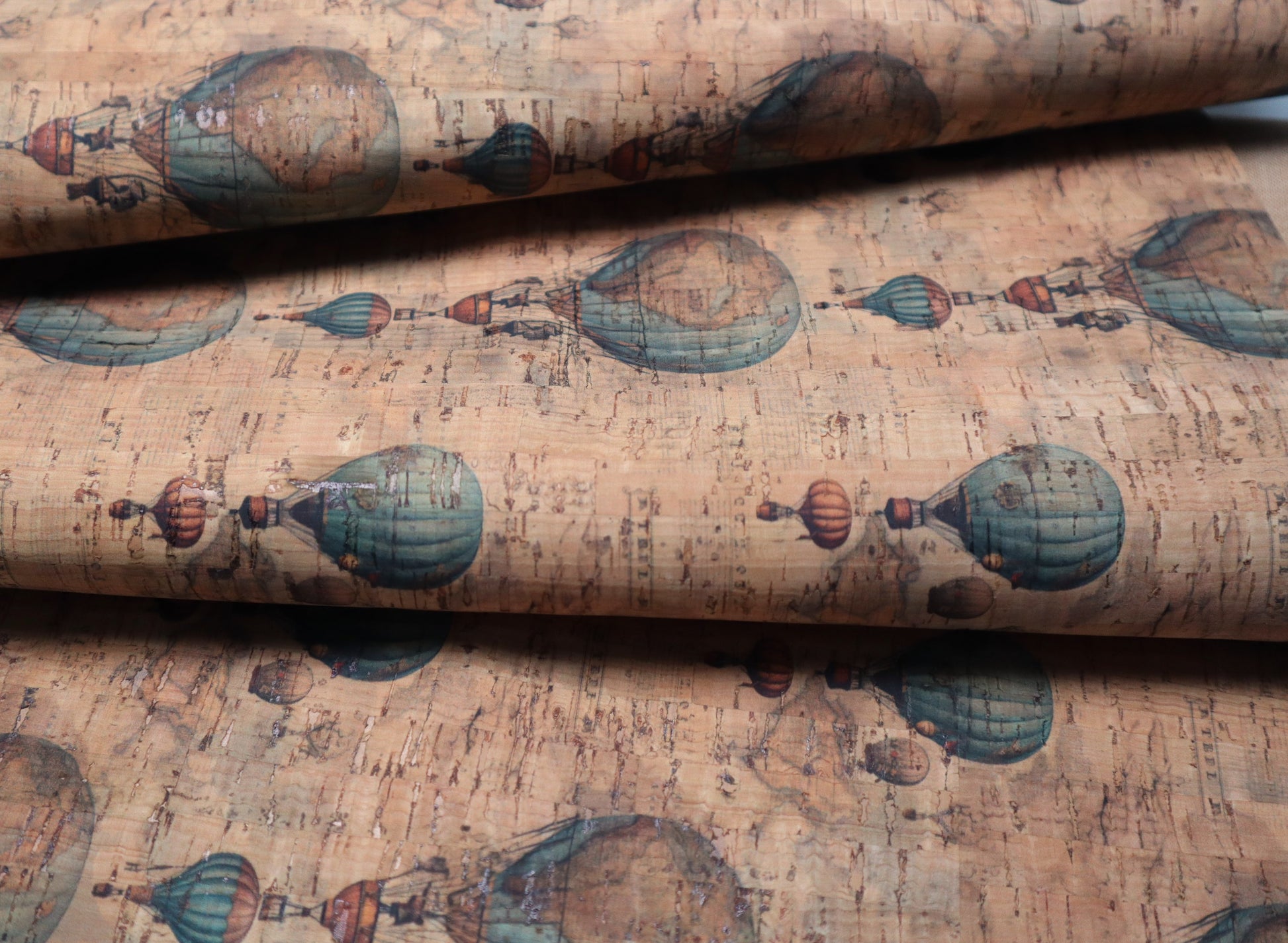 REMNANT/OFFCUT - Cork Fabric 18" x 22" - Vintage Balloons