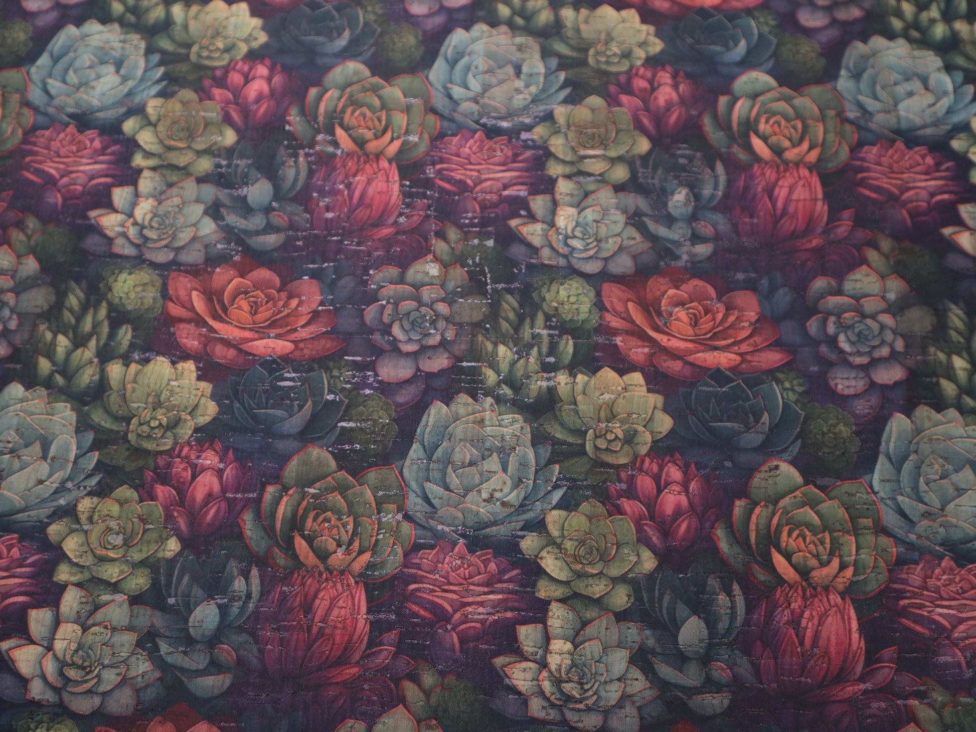 REMNANT/OFFCUT - Cork Fabric 16.75" x 32" - Succulents