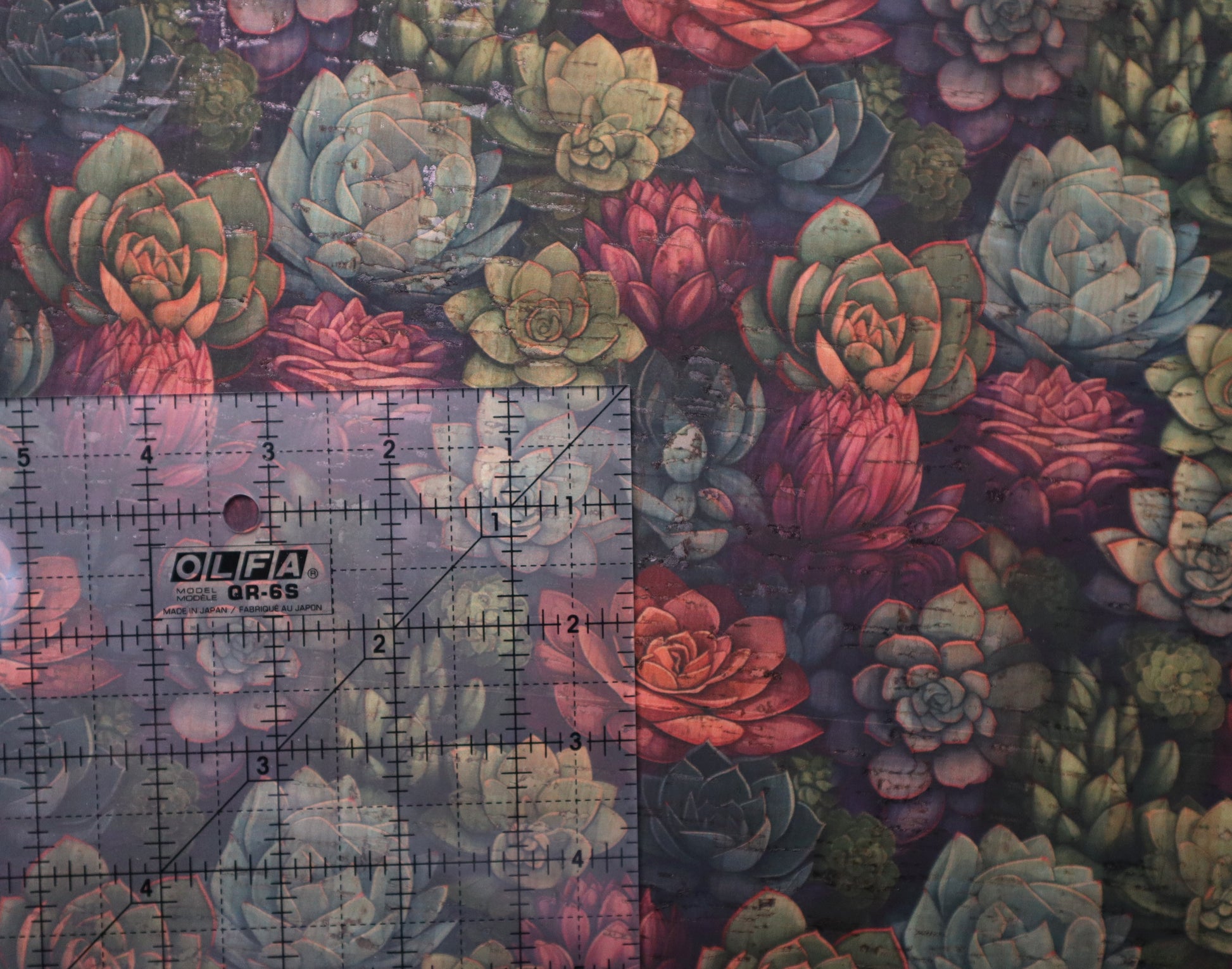 REMNANT/OFFCUT - Cork Fabric 16.75" x 32" - Succulents