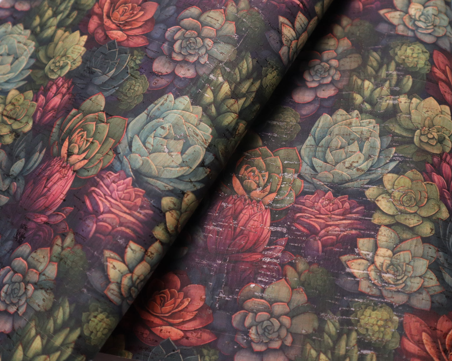 REMNANT/OFFCUT - Cork Fabric 16.75" x 32" - Succulents