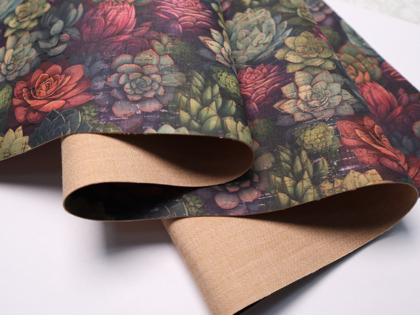 REMNANT/OFFCUT - Cork Fabric 16.75" x 32" - Succulents