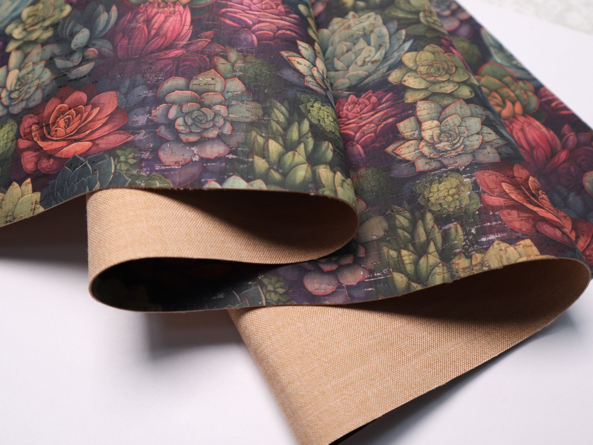 REMNANT/OFFCUT - Cork Fabric 16.75" x 32" - Succulents