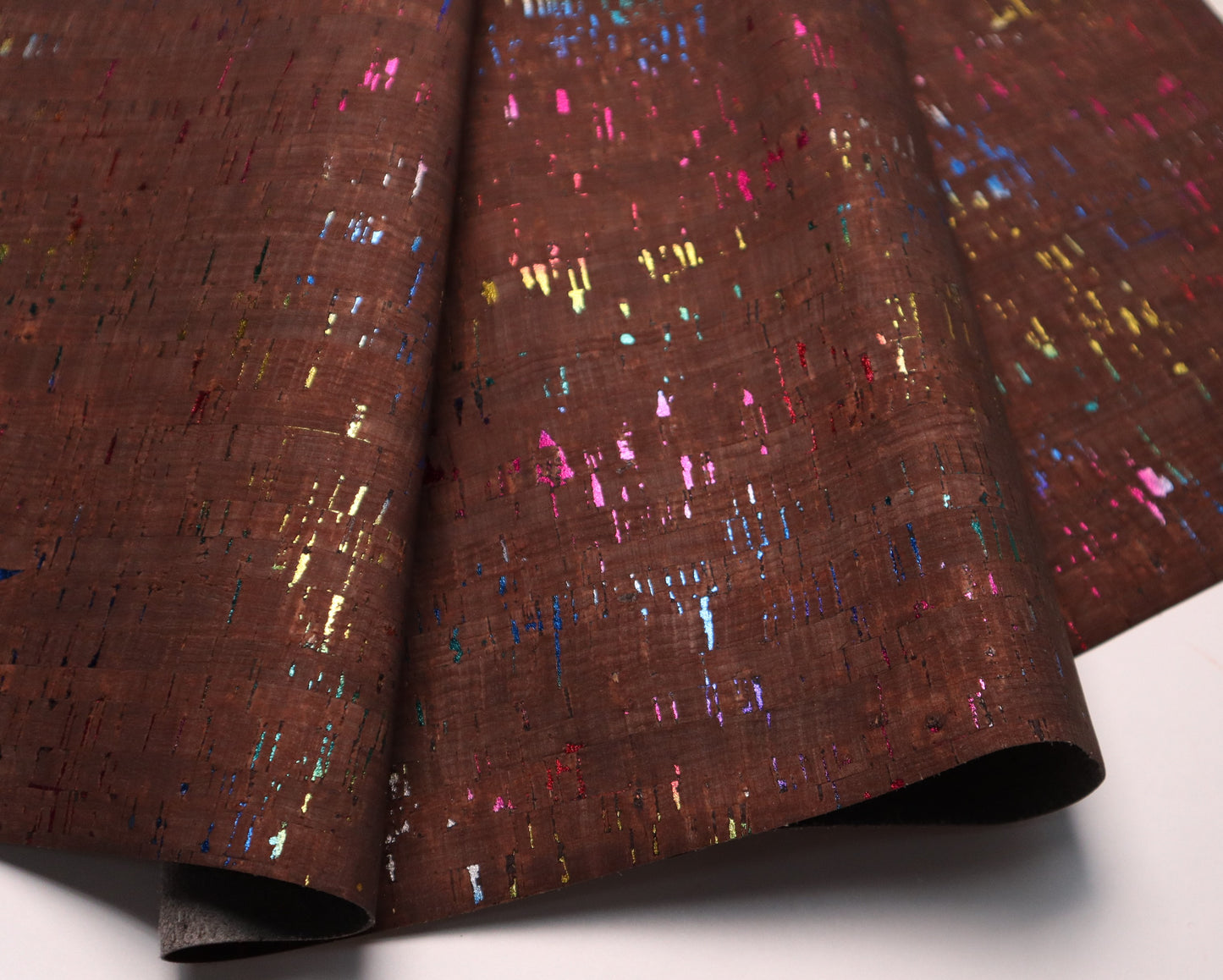 Cork Fabric Sheet- Dark Chocolate Rainbow