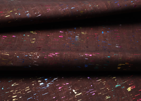 Cork Fabric Sheet- Dark Chocolate Rainbow