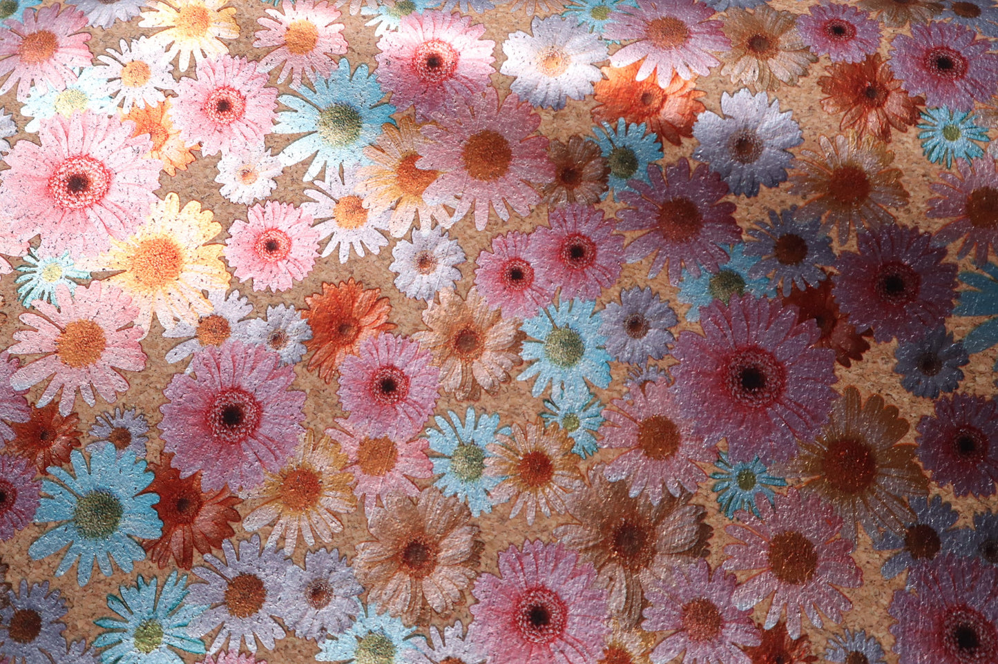 REMNANT/OFFCUT - LITE Cork Fabric 18" x 35" - Foil Daisies