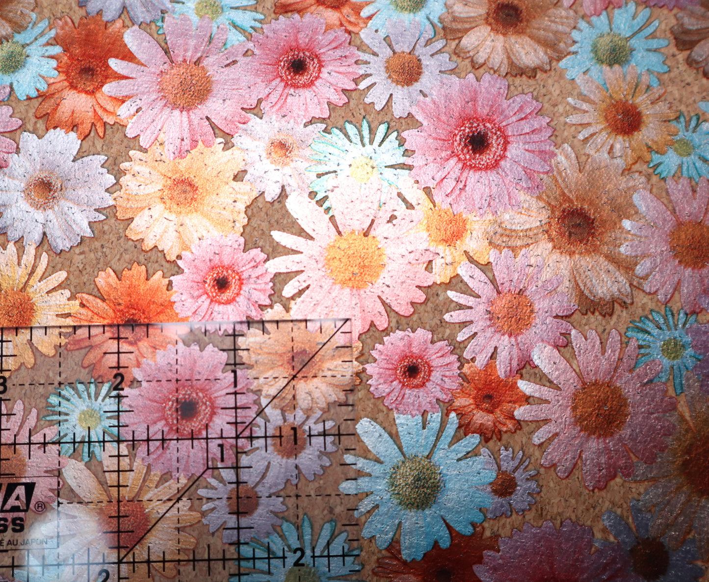 REMNANT/OFFCUT - LITE Cork Fabric 18" x 35" - Foil Daisies
