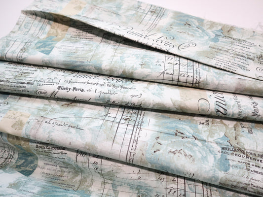 Premium Cotton - 1/2 YARD - Receipt- Aqua