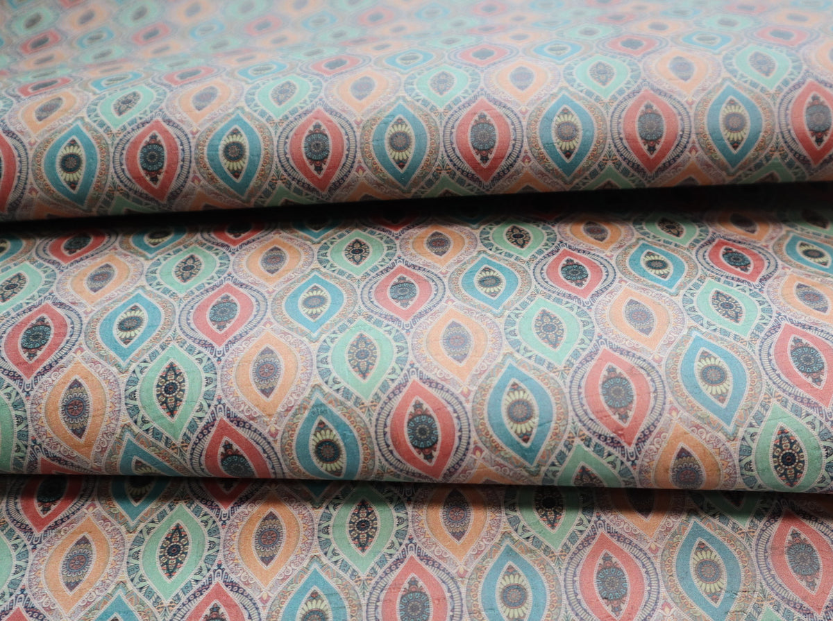 REMNANT/OFFCUT - Cork Fabric 18" x 18" - Boho Dream