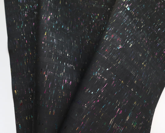 REMNANT/OFFCUT - Cork Fabric 18" x 20" - Onyx Rainbow
