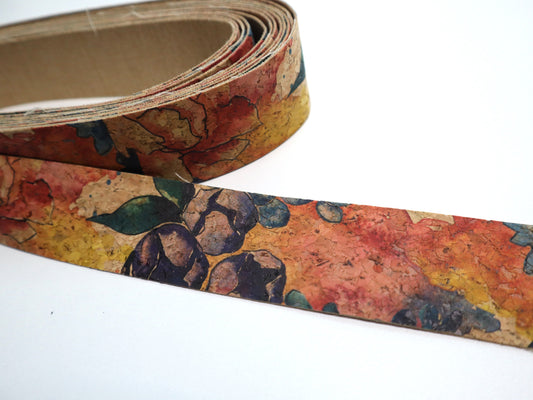 Cork Ribbon By the Yard  - Floral Watercolor