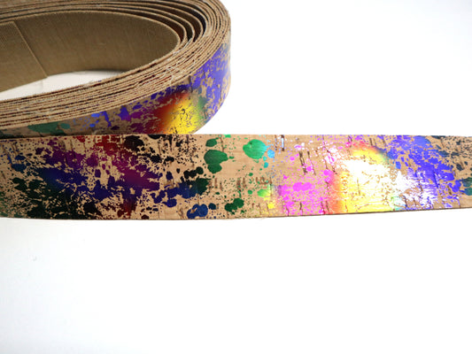 Cork Ribbon By the Yard - Rainbow Splatter