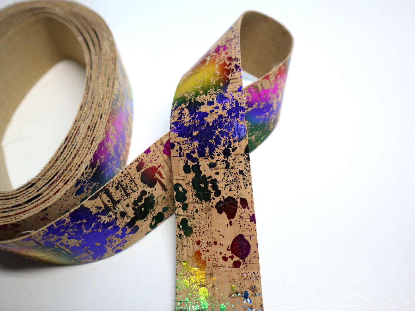 Cork Ribbon By the Yard - Rainbow Splatter