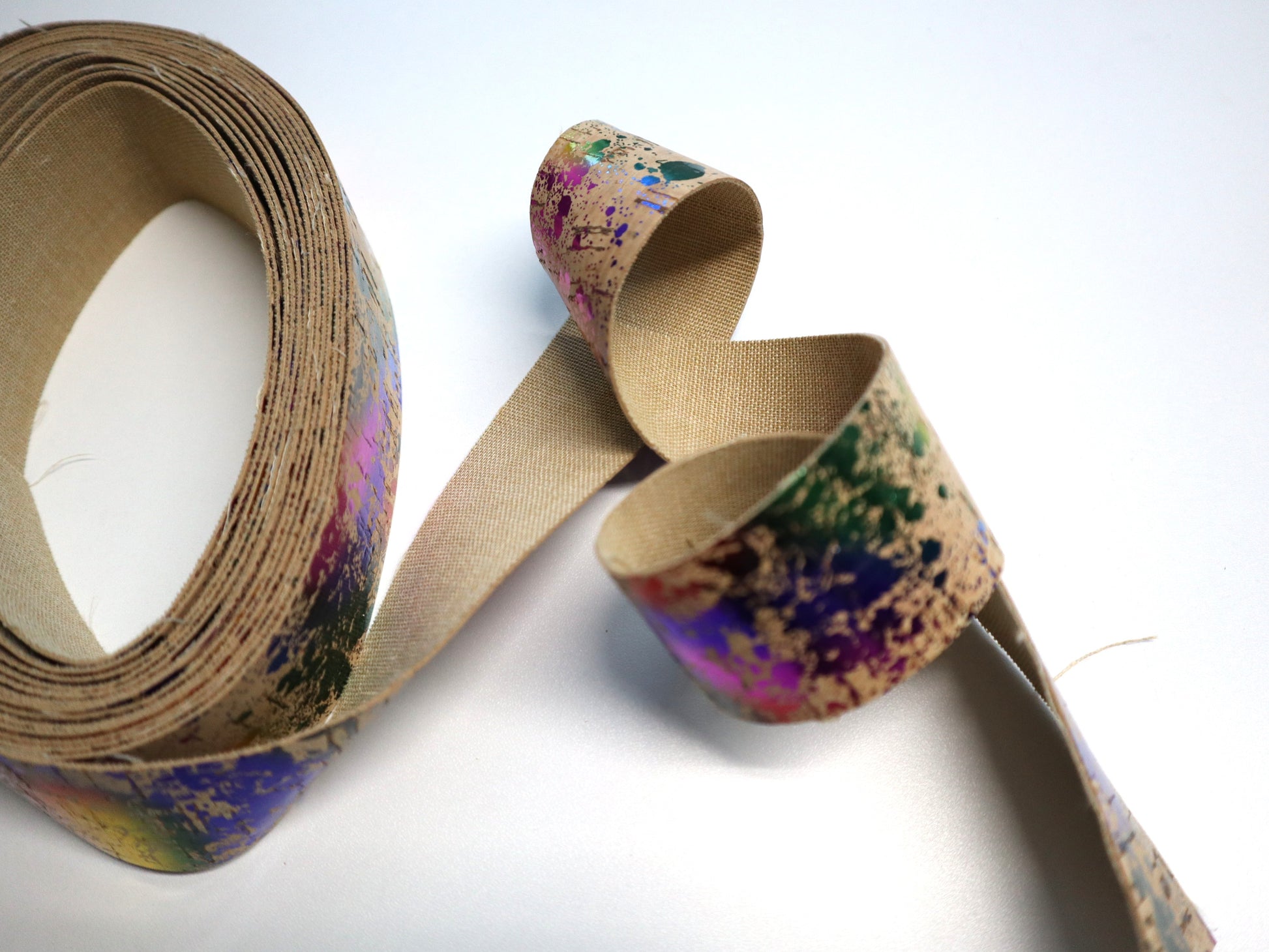 Cork Ribbon By the Yard - Rainbow Splatter