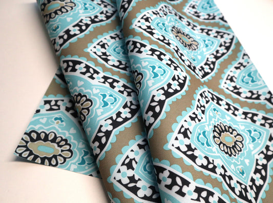 REMNANT/OFFCUT - Waterproof Canvas - Khaki Medallion 18" x 29"