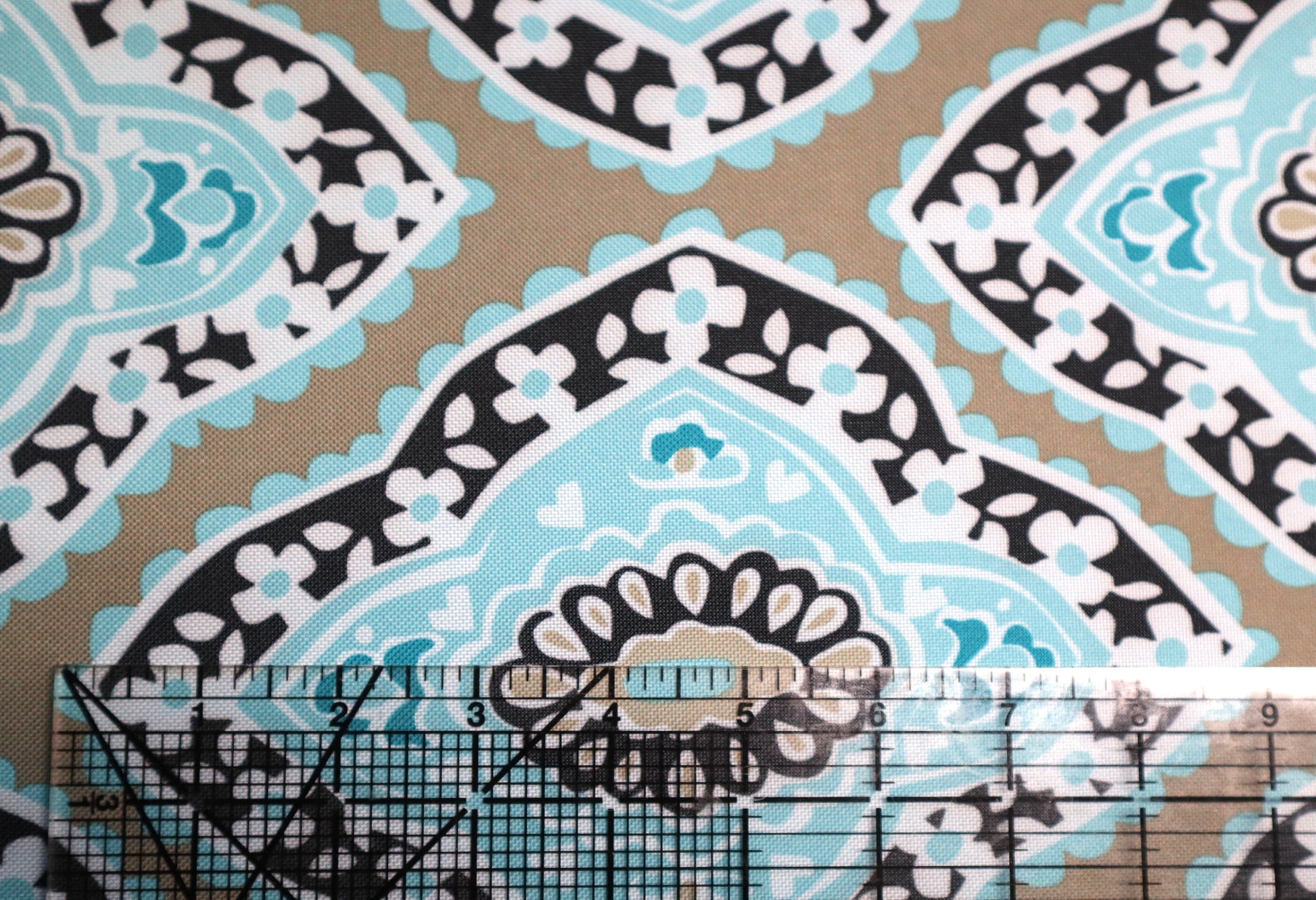 REMNANT/OFFCUT - Waterproof Canvas - Khaki Medallion 18" x 29"