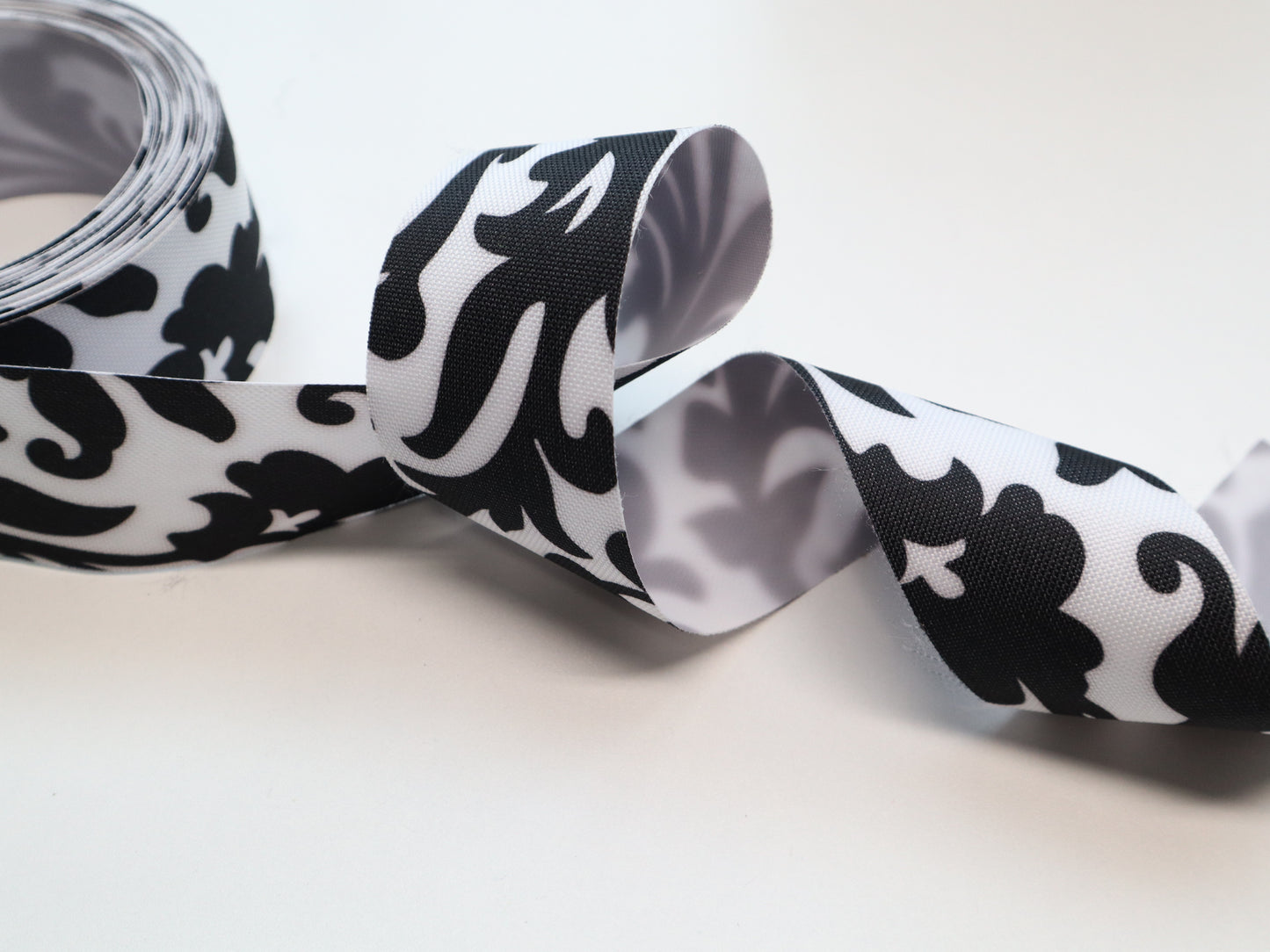 WPC Ribbon By the Yard - Black & White Scroll
