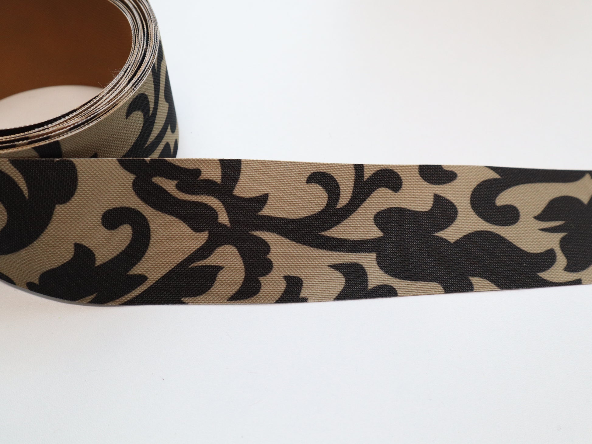 WPC Ribbon By the Yard - Beige & Black Scroll