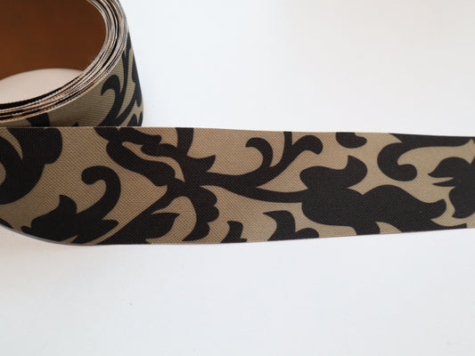 WPC Ribbon By the Yard - Beige & Black Scroll