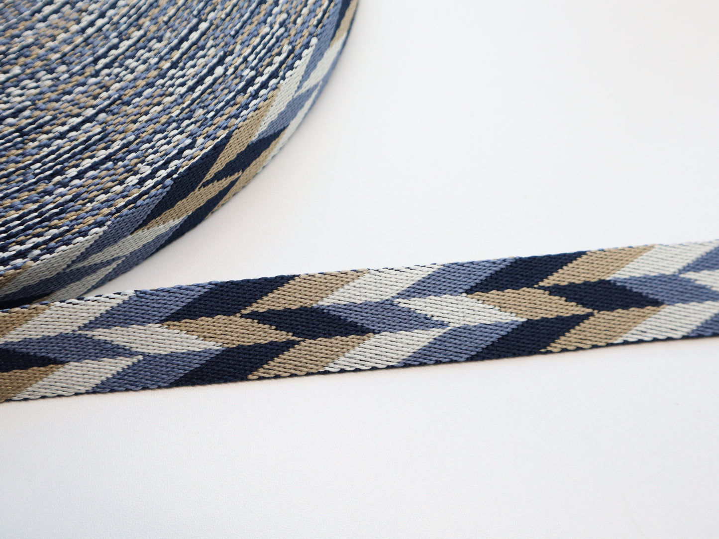 1" Webbing By the Yard - Mini Chevron Blue