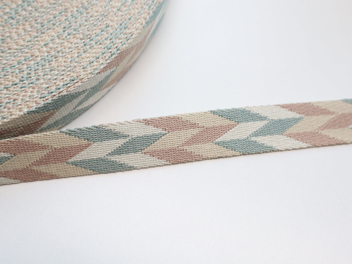 1" Webbing By the Yard - Mini Chevron Blue Mist & Blush