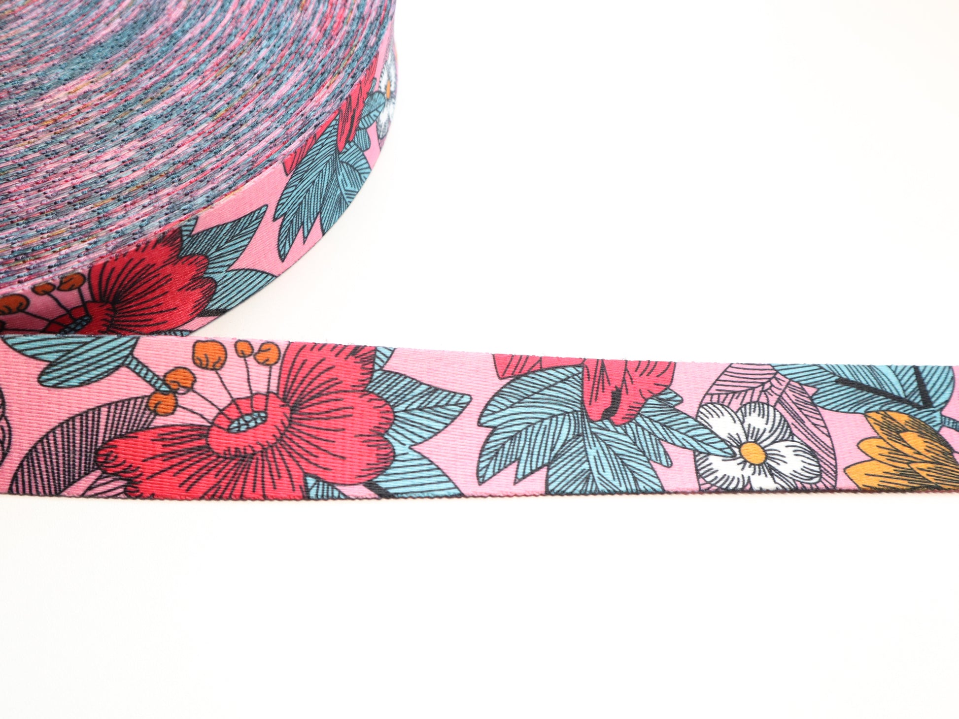 1.5" Webbing By the Yard - Floral Pink & Red