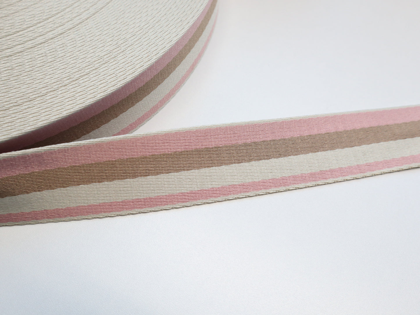 1.5" Webbing By the Yard - Stripes Blush & Tan