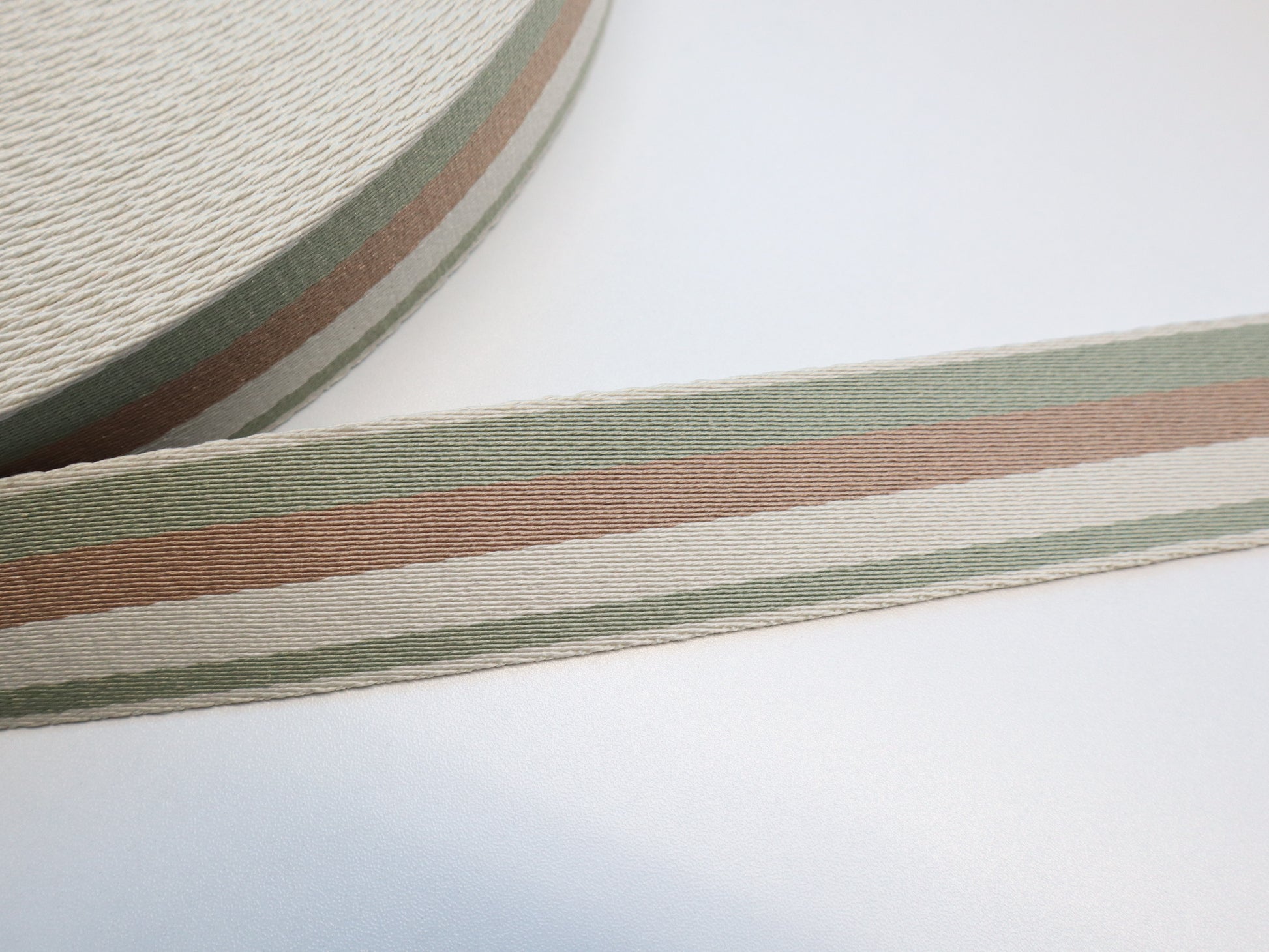 1.5" Webbing By the Yard - Stripes Sage & Tan