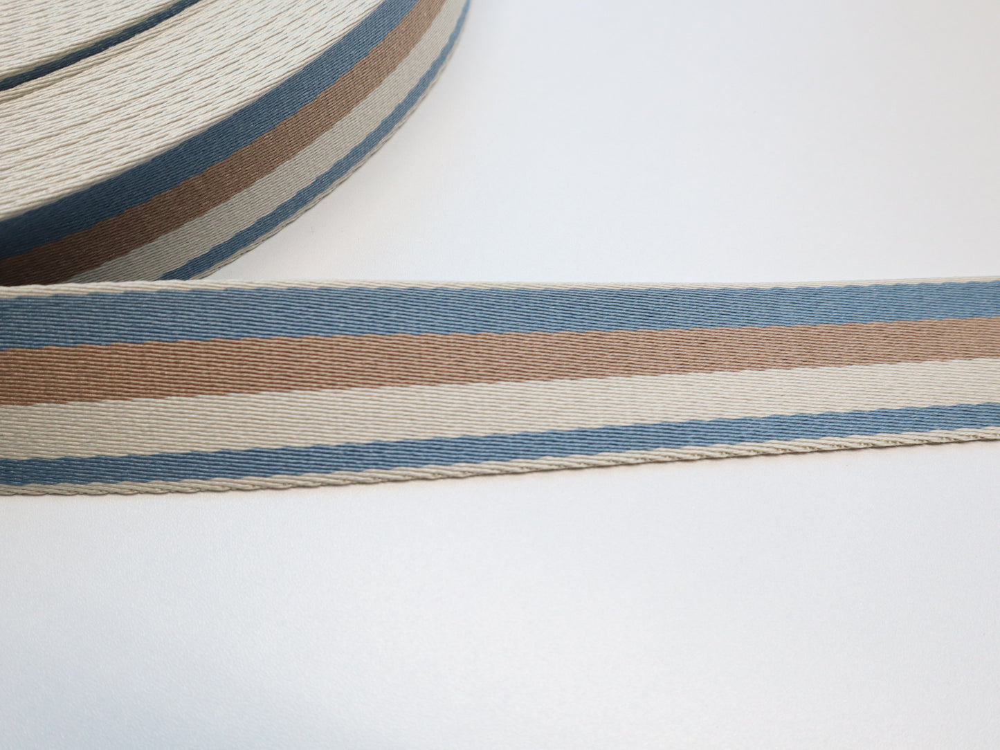 1.5" Webbing By the Yard - Stripes Blue & Tan