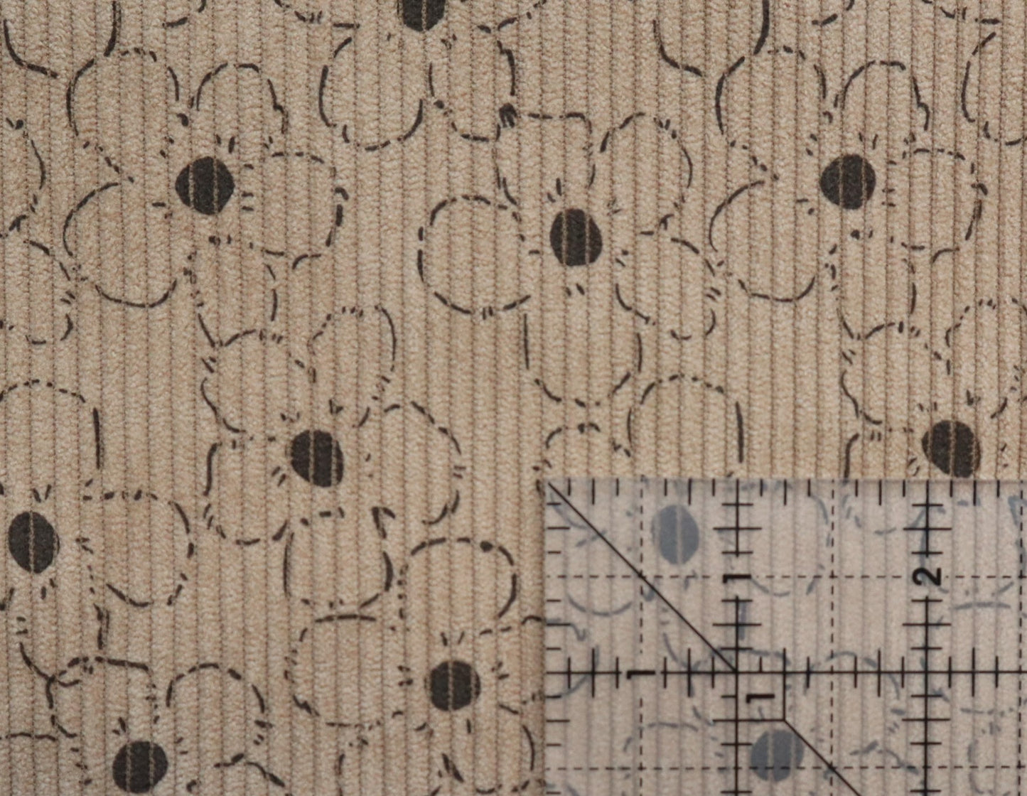 REMNANT/OFFCUT - Corduroy 8 Wale - Khaki Flower - 25.5" x 58"