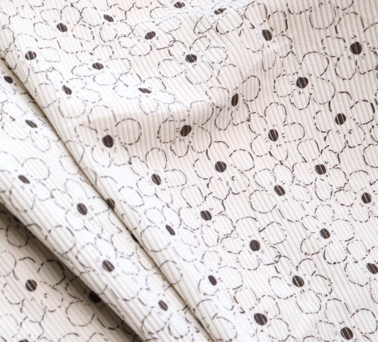 REMNANT/OFFCUT - Corduroy 8 Wale - Cream Flower - 22" x 58"