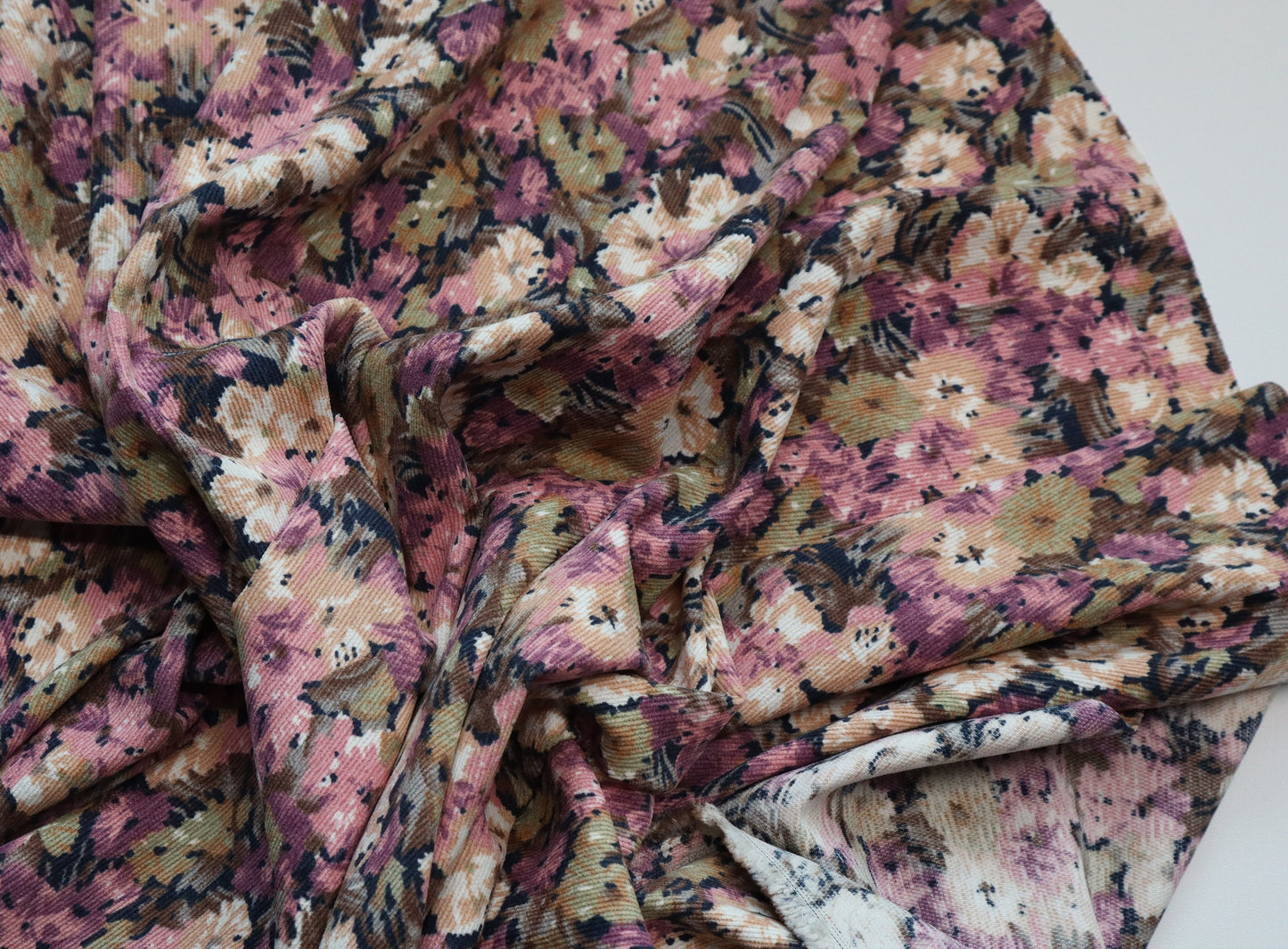 REMNANT/OFFCUT - Corduroy 21 Wale - Mauve Flora 19" x 56"