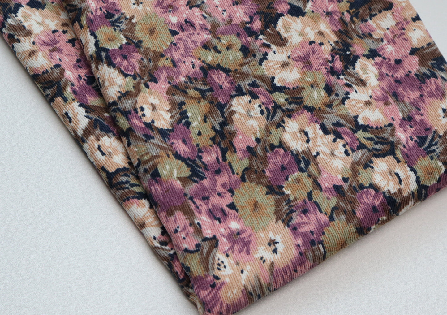 REMNANT/OFFCUT - Corduroy 21 Wale - Mauve Flora 19" x 56"