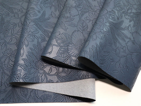 REMNANT/OFFCUT - Embossed Faux Leather - Ink Blue - 18" x 23"