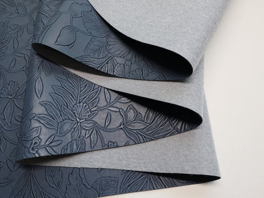 REMNANT/OFFCUT - Embossed Faux Leather - Ink Blue - 18" x 23"