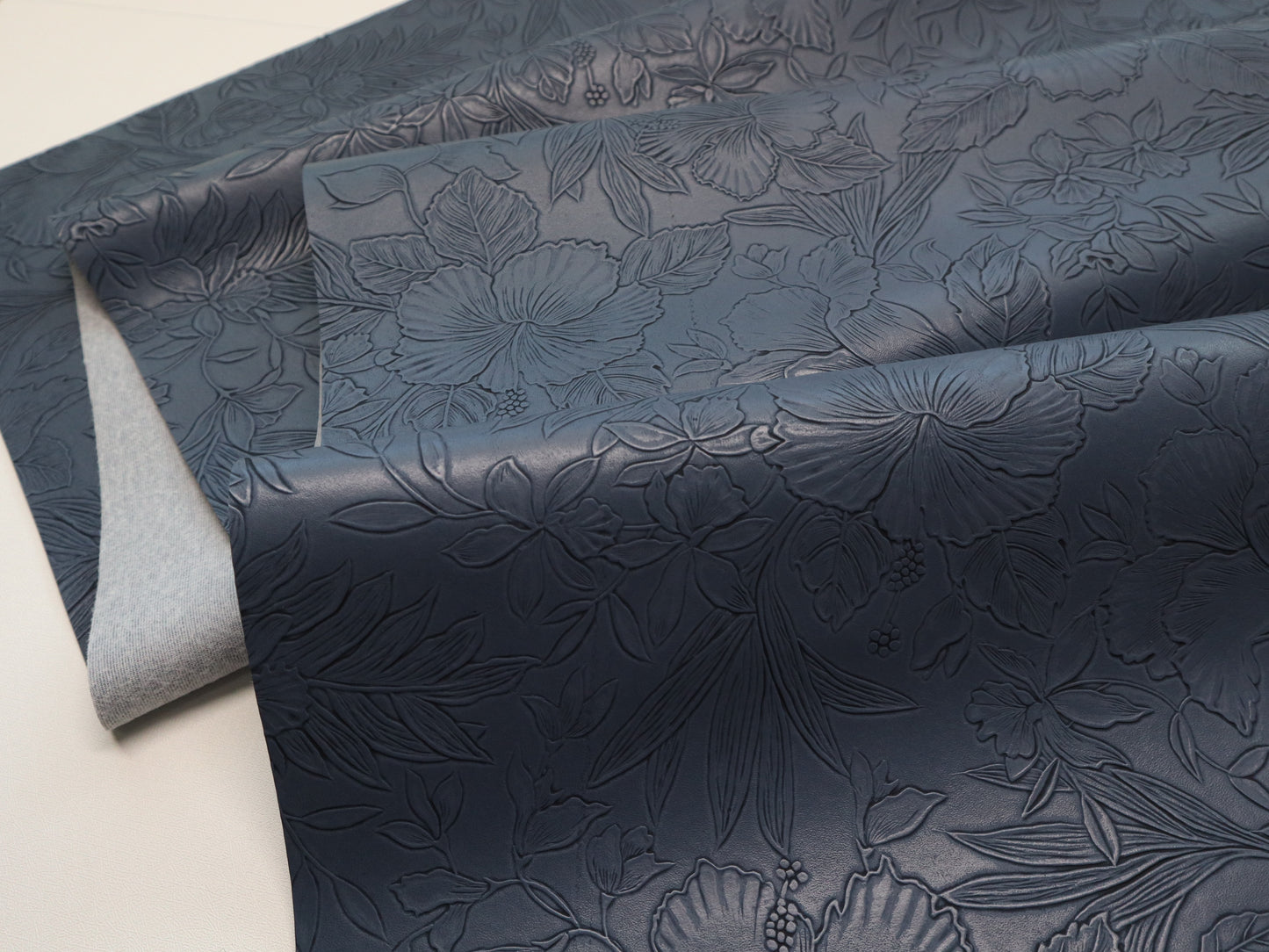 REMNANT/OFFCUT - Embossed Faux Leather - Ink Blue - 18" x 23"