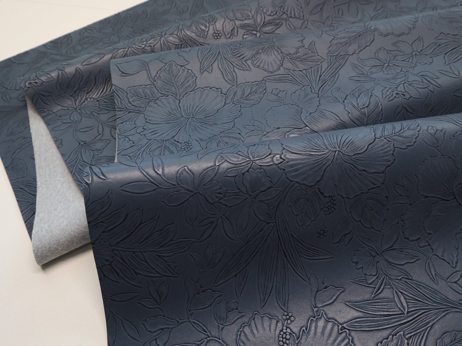 REMNANT/OFFCUT - Embossed Faux Leather - Ink Blue - 18" x 23"