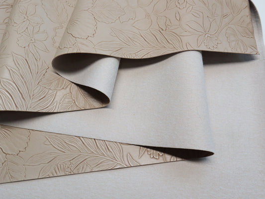 REMNANT/OFFCUT - Embossed Faux Leather - Cashmere - 17.75" x 17.75"