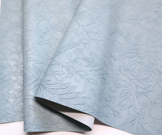 REMNANT/OFFCUT - Embossed Faux Leather - Rain - 17.5" x 18"