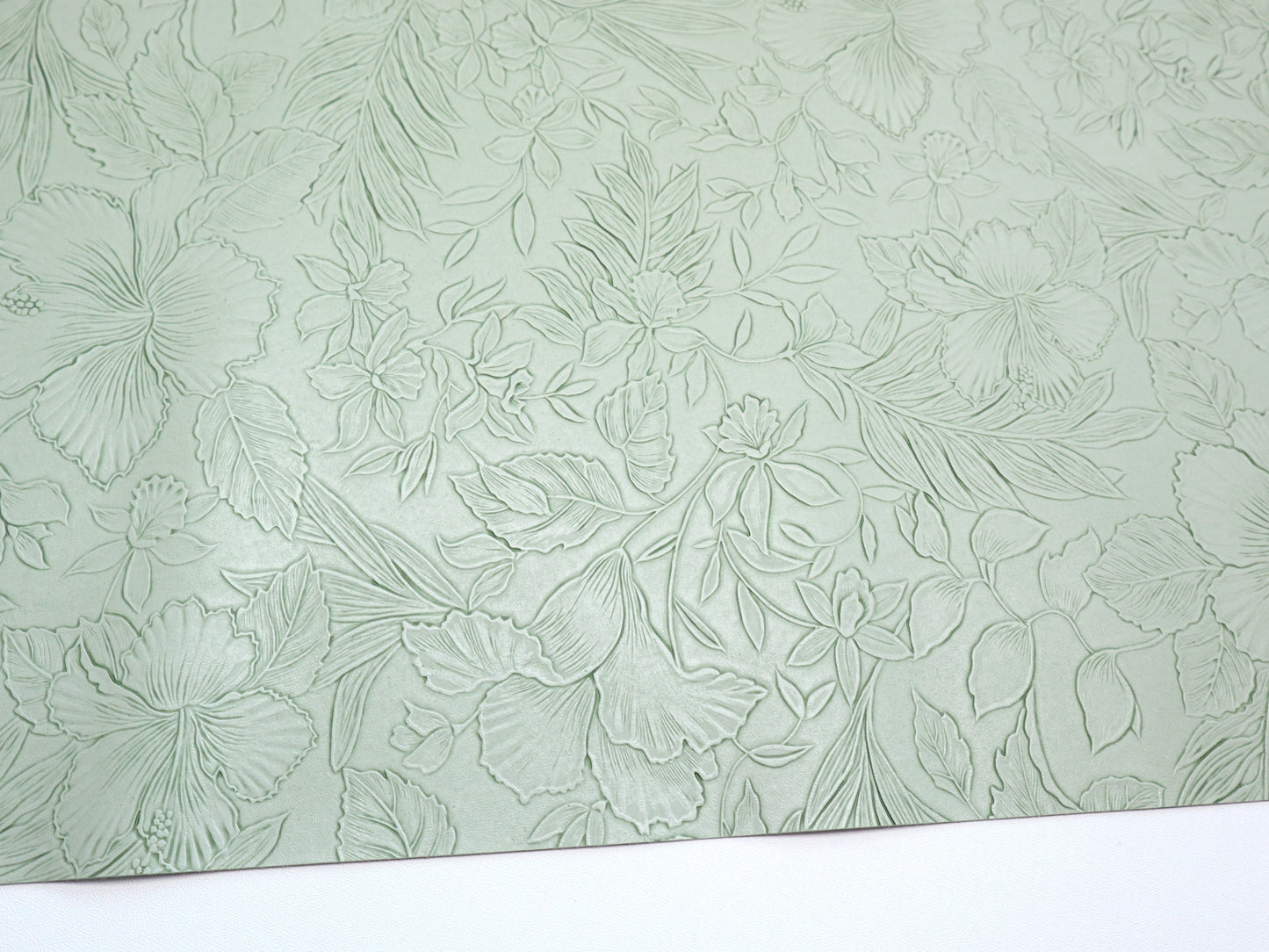 REMNANT/OFFCUT - Embossed Faux Leather - Tea Green 15.75" x 27.5"