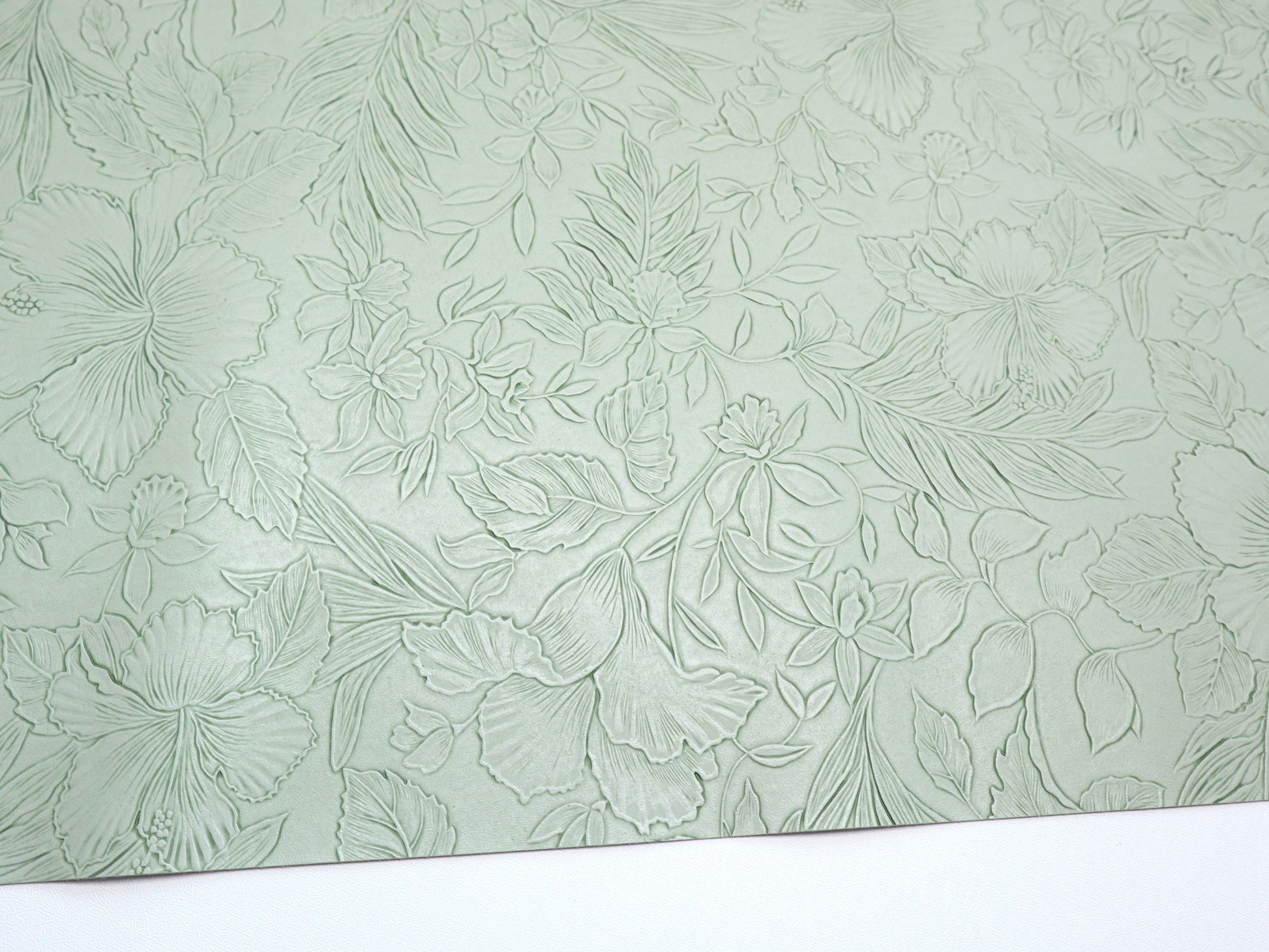 REMNANT/OFFCUT - Embossed Faux Leather - Tea Green 15.75" x 27.5"