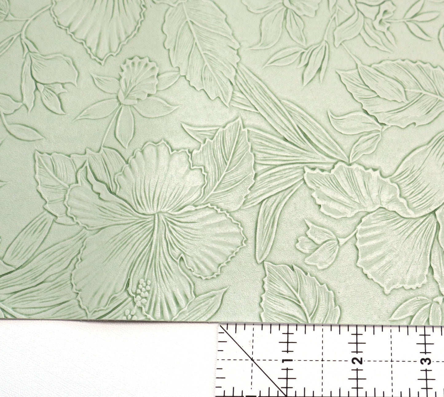 REMNANT/OFFCUT - Embossed Faux Leather - Tea Green 15.75" x 27.5"