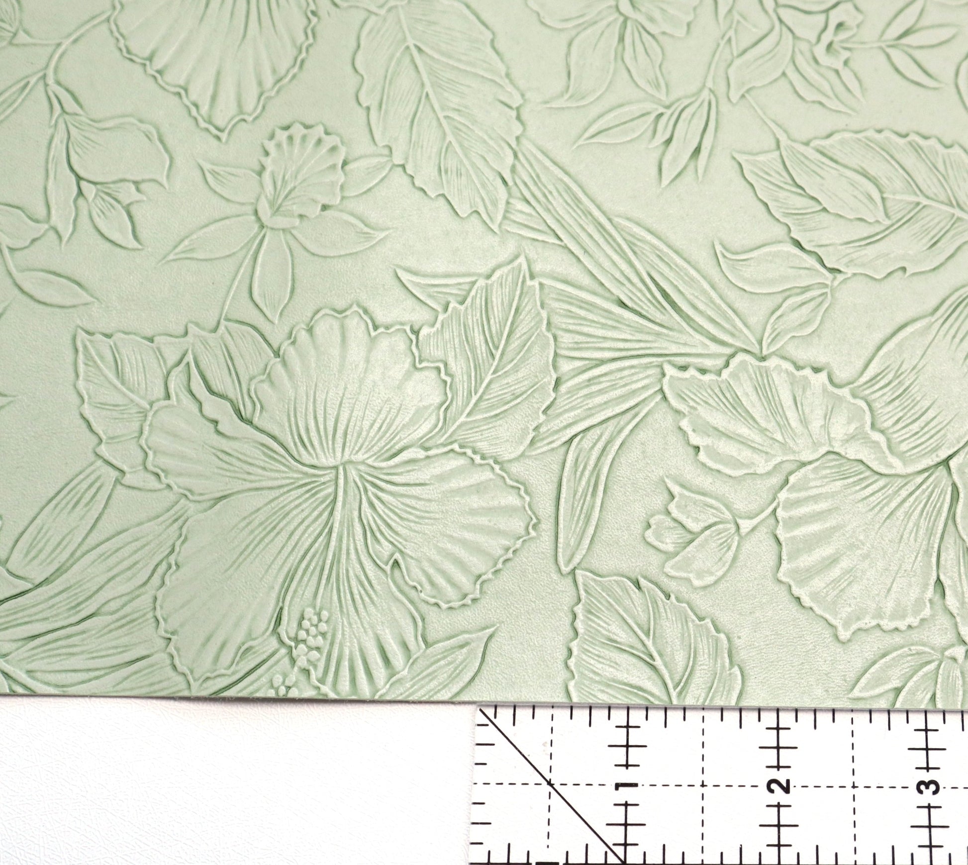 REMNANT/OFFCUT - Embossed Faux Leather - Tea Green 15.75" x 27.5"