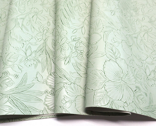 REMNANT/OFFCUT - Embossed Faux Leather - Tea Green 15.75" x 17.75"